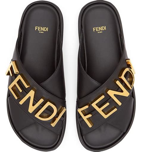 fendi logo slide sandals|fendi logo wedge sandals.